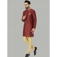 thumbnail image 4 of eloria Men's Trendy Indian Traditional Maroon & Gold-Coloured Silk Blend Solid Sherwani With churidar, 4 of 8