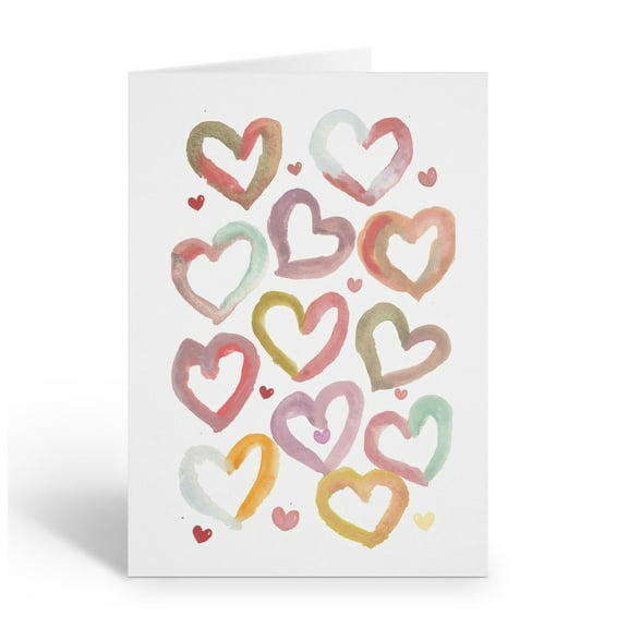 Stonehouse Collection | Watercolor Hearts Note Card | 10-Pack Blank Greeting Car