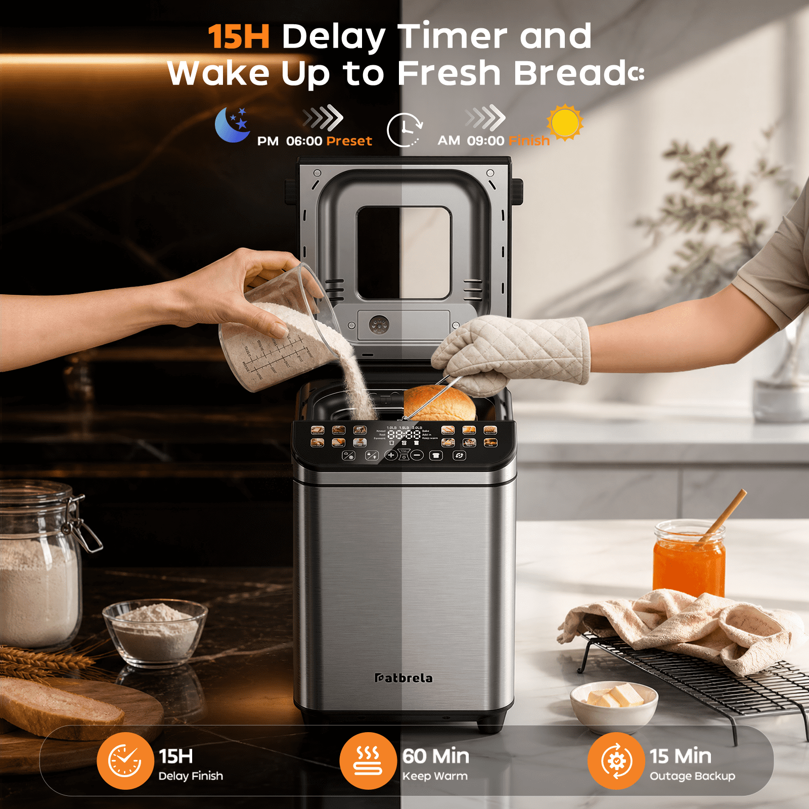 25-in-1 Bread Maker Machine, 2LB Automatic Bread Making, 3 Crust Colors & 3 Loaf Sizes, 15H Timer & 1H Keep Warm, Yogurt, Jam, Cake, Rice Wine