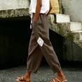 thumbnail image 2 of Admvng Linen Pants for Women Elastic Drawstring Waist Straight Leg Casual Soft Trousers with Pockets, 2 of 8