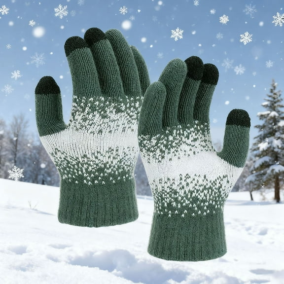 SYMOID Winter Touchscreen Gloves for Women (Green) - Knitted Polyester Warm Gloves with Ribbed Cuff, One Size Fits Most for Cold Weather Outdoor Leisure & Daily Errands,Size Free Size