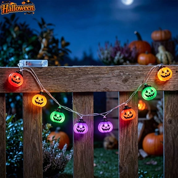 5FT 10 LED Multicolor Pumpkin String Lights, Battery Operated Jack O Lantern Fairy Lights, Halloween Fairy String Lights For Indoor Outdoor Porch Garden Fall Party Trick Or Treat Seasonal Decor