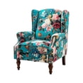 thumbnail image 5 of Upholstered  Wingback Armchair Solid Rubber Wood Legs Transitional Home Living Room Bedroom Peacock, 5 of 7