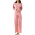 thumbnail image 6 of Summer Sets for Women Short Sleeve 2 Piece Outfits Casual Loose Pullover Tops & Wide Leg Pants Tracksuit New Sleepwear, 6 of 6