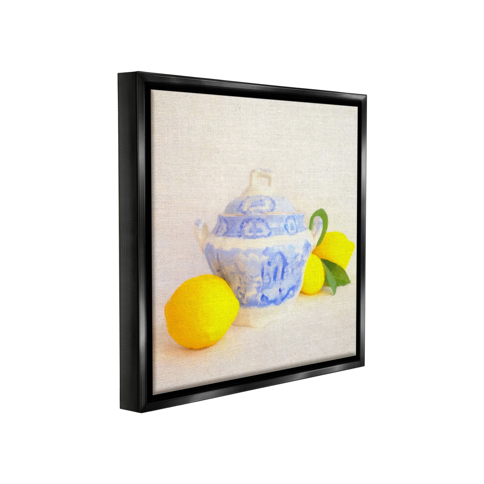 Stupell Industries Lemons & Ornate Pottery Food & Beverage Painting Black Floater Framed Canvas Art Print Wall Art, 25 x 25