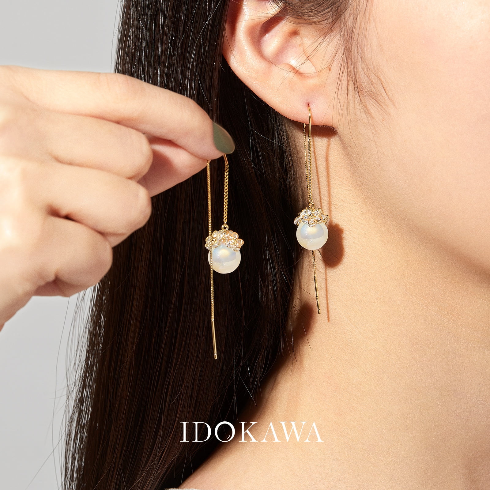 IDOKAWA Pearl Earrings For Women 925 Sterling Silver Hypoallergenic Drop Dangle Earrings Classic Jewelry Gifts For Anniversaries Wedding Graduation Party