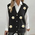 thumbnail image 2 of Fall Sweater for Women Floral Button Down Sweater Vest V Neck Knitted Cardigan Black Free Size, 2 of 7