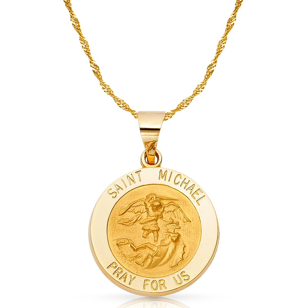Ioka 14K Yellow Gold St. Michael Charm Pendant with 1.5mm Singapore