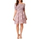 thumbnail image 5 of Vestido corto de mujer con estampado floral, sin hombros, de manga corta, con fruncido, por encima de la rodilla, color rosa, 5 of 6