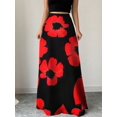 thumbnail image 6 of Red Floral Print Maxi Skirt For Women Casual Flowing High-Waist Long Skirt, 6 of 6