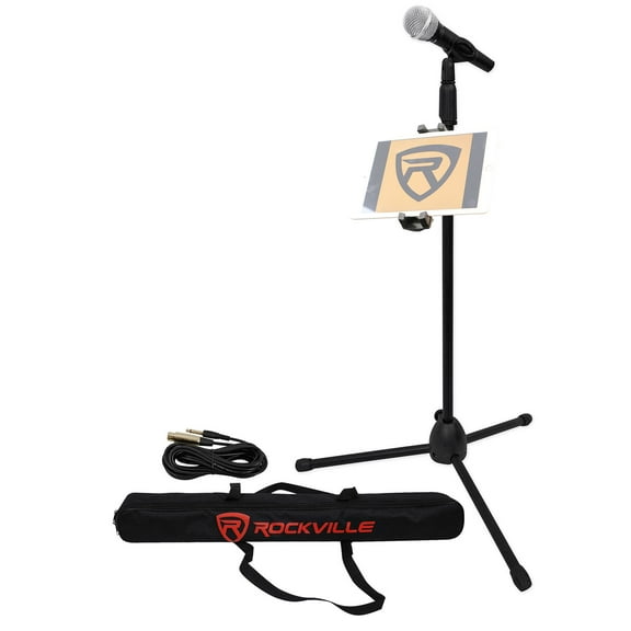 Rockville Karaoke Microphone Mic Stand Carry Bag Cable iPadiPhone Mount Clamp