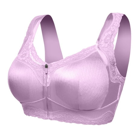 

Eashery Sparkly Lingerie for Women Women Wireless Anti-sagging Front Zip Breathable Satin Lace Hem Plus Size Bra 4x Womens Lingerie plus Size Purple XXL
