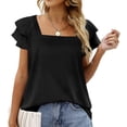 thumbnail image 2 of Siilsaa Womens Summer Tops Ruffle Short Sleeve V Neck T-Shirts Casual Loose Fit Black,S, 2 of 4