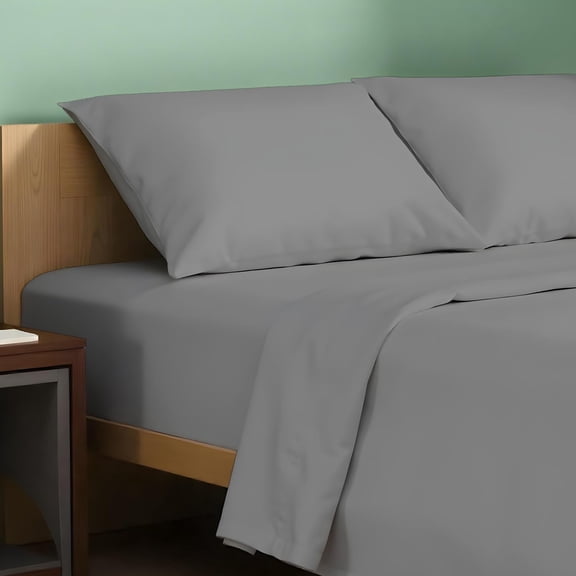 Organic Cotton King Size 4 Piece Percale Sheet Set Dark Grey 16 Inch Deep Pocket