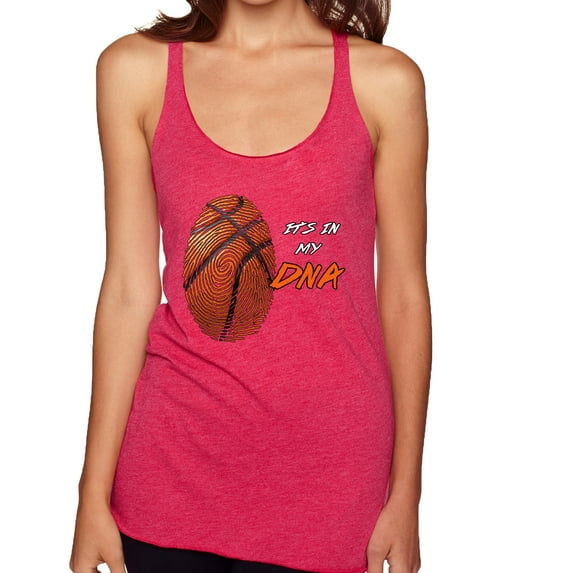 Wild Bobby, Basketball Fingerprint It's In My DNA, Sports, Women Tri-Blend Racerback Tank Top, Shocking Pink, Large