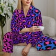thumbnail image 6 of Fuzoiu Leopard Neon Rainbow Gradient Print Women's Long-Sleeved Pajama,Lounge Button Down Nightwear,Womens Notch Collar Pajama Set-X-Large, 6 of 7