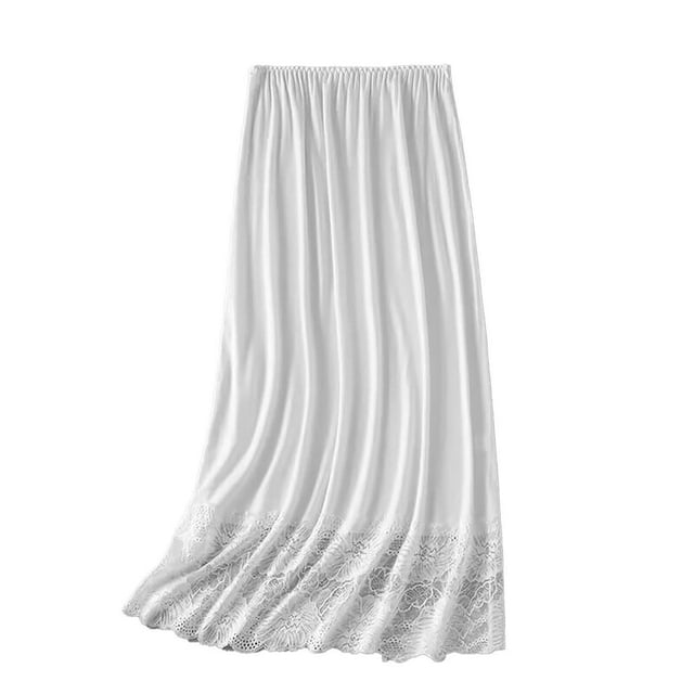 TiaoBug Womens Half Slips Long Petticoat Lace Trim A-Line Underskirt for Commuter Drerss Accessory White One Size