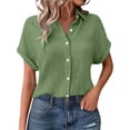 thumbnail image 3 of Blouses for Women Womens Tops Pleated Double Layer Chiffon Style Short Sleeve Relaxed Fit Everyday Office Daily Outfit Shirt, 3 of 6