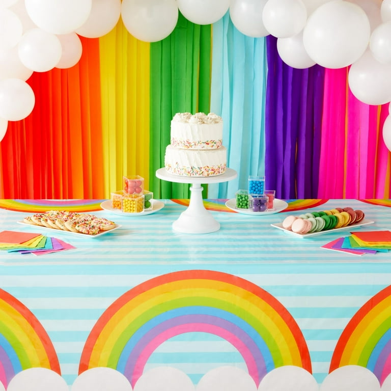 3pcs, Pastel Rainbow Tablecloths Disposable Tablecloth Waterproof Plastic  Table Cover Pastel Rainbow Party Decorations Pastel Party Supplies For