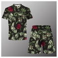 thumbnail image 4 of Traje informal de verano para hombre, camiseta estampada + Pantalones cortos de playa, Camiseta de cuello redondo, 2 piezas, talla asiática, XXS-6XL, 4 of 4