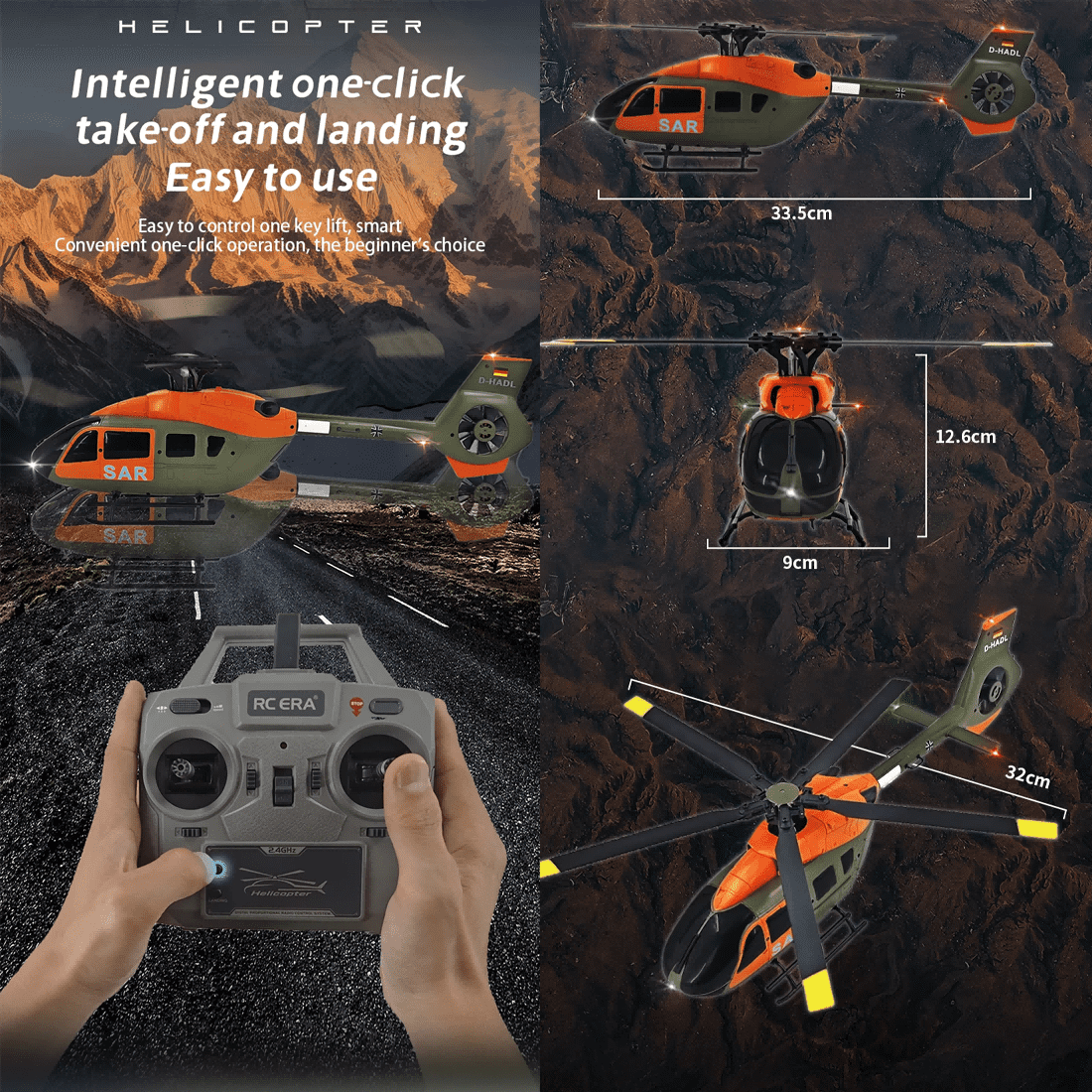 RC ERA C190 H145 1:30 RC Helicopter 2.4G 6CH Single-Rotor 6-Axis Gyro Dual Brushless Motors Flybarless RTF Aircraft Toy with Altitude Hold Optical Flow for Adults & Beginners