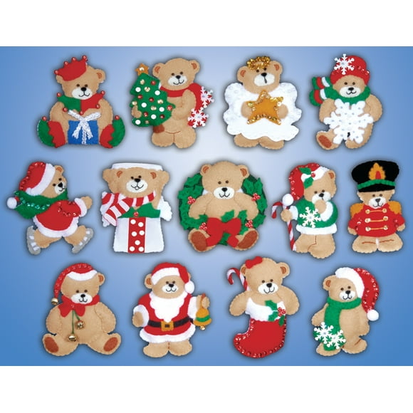 Design Works Felt Ornament Applique Kit 3"X4" Set Of 13-Lots Of Bears DW5394