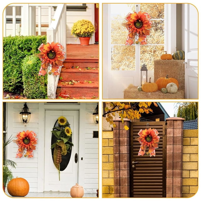 Artificial Sunflower Hanging Decor Thanksgiving Fall Harvest Wall Window Door Hanging Ornament for Home Party Festival Decorations