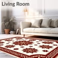 thumbnail image 2 of ODIKA 8'x10' Machine Washable Non-Slip Area Rug, Festive Poinsettia Floral Medallion Anti Slip Christmas High Traffic Rug with Pad, Red, 507075, 2 of 8