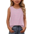 thumbnail image 2 of Maean Girl's Cotton Linen Tank Top Plaid Crew Neck Sleeveless Shirts Summer Lightweight Breathable Beach Clothes, 2 of 7