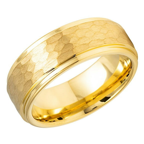 Men's Women's Tungsten Wedding Band Engagement Ring 8mm Hammed Gold Plated Ring, SZ 11
