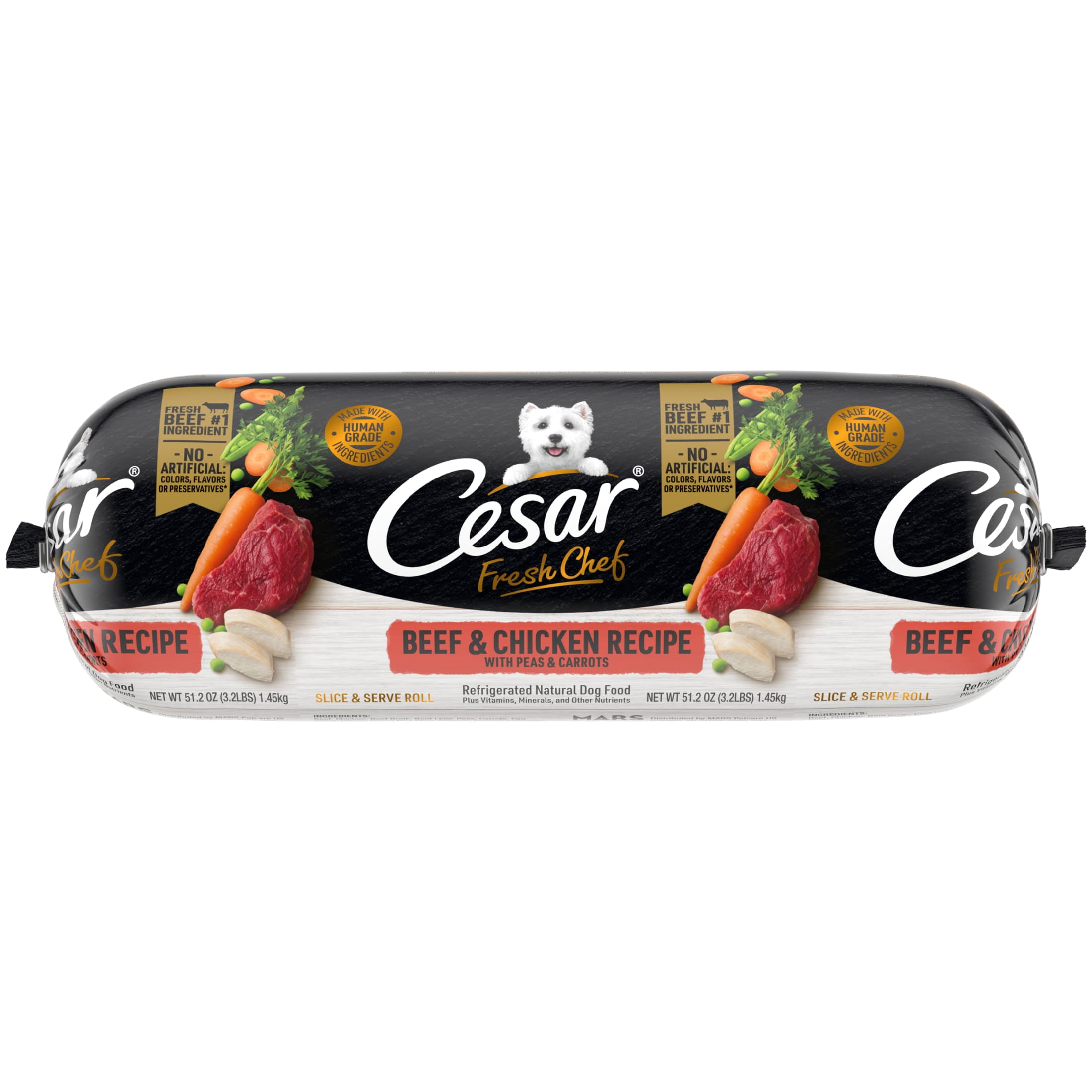 (2 pack) Cesar Fresh Chef Beef & Chicken With Peas & Carrots Wet Dog Food, 3.2 Lb Roll