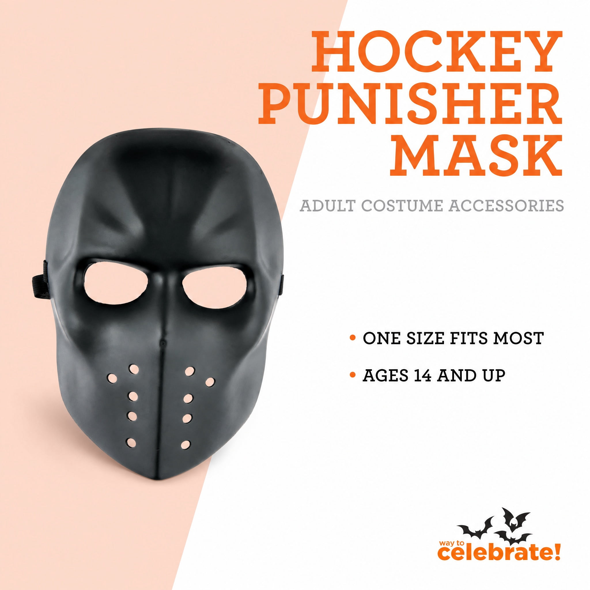 Hockey Punisher Mask Costume Accessory for Adults, Black, Halloween by Way To Celebrate