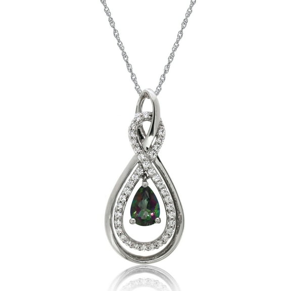 Brilliance Fine Jewelry 925 Sterling Silver Coated Mystic Green Topaz and White Cubic Zirconia CZ Pendant, 18" Chain