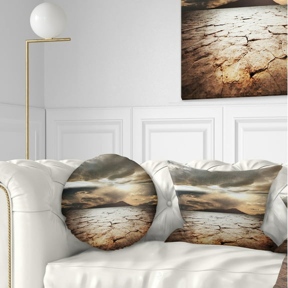Designart Drought Land with Cloudy Sunset - Landscape Printed Throw Pillow - 12x20