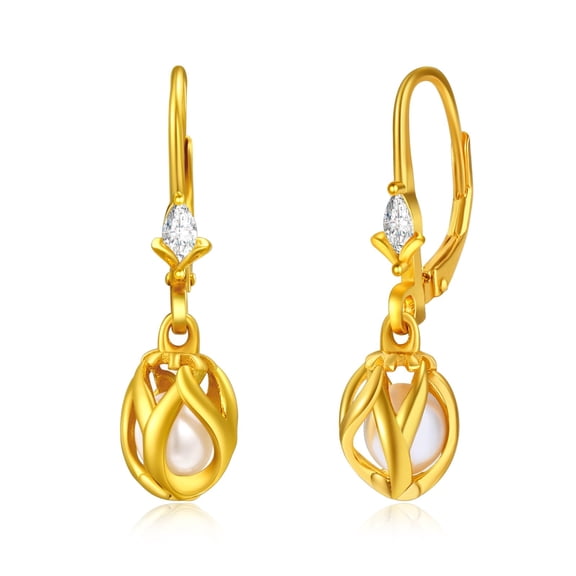 TANGPOET White Pearl Dangle Drop Earrings for Women Sterling Silver Gold Plated Pearl Dangling Leverback Earrings Jewelry Anniversary Birthday Gift for Wife Her Mom