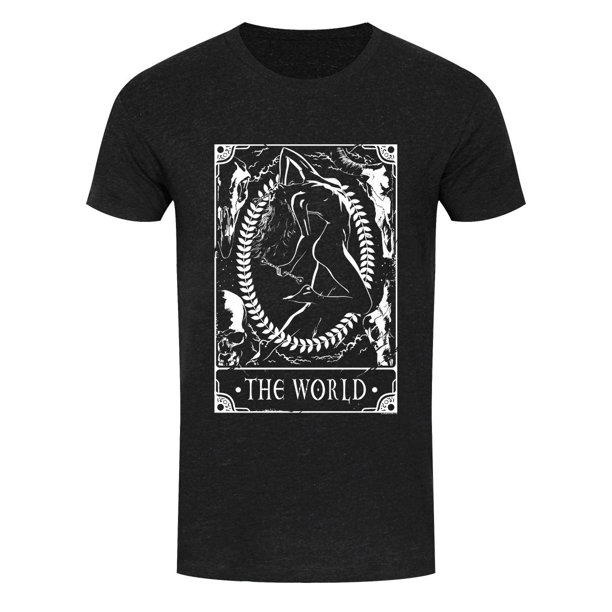 Deadly Tarot - Camiseta diseño The World para chico hombre (Negro Jaspeado)