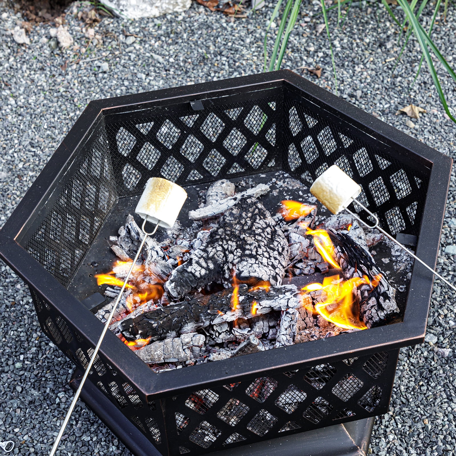 MistMo 28“ Hexagonal Outdoor Wood Burning Fire Pit