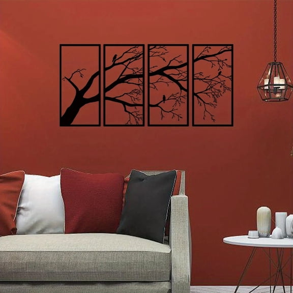 HELLOYOUNG Tree of Life Wall Art 4 Pcs, Metal Wall Decor Indoor Outdoor, Black Branch Wall Art for Living Room, Housewarming Gift, Home Garden Patio Decor