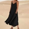thumbnail image 2 of XUELUO Summer Dresses For Women Solid Color Spaghetti Strap V Neck Loose Casual Maxi Dress Outwear,Black,L, 2 of 4
