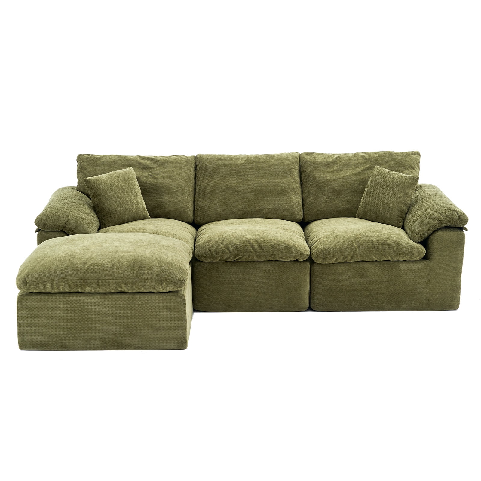 Aisword 102.3" Modular Sectional Sofa,Oversized Cloud Couch with Movable Ottoman,L-Shaped Convertible Boneless Sofa,Deep Seat Chenille Sectional Couch for Living Room,Green