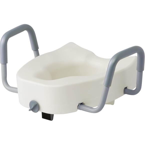 Elongated Raised Toilet Seat; with Lock and Removable Padded Arms- A Medical Seat for Seniors; Elderly; Adults; or Post-Surgery Recovery; Ct.