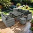 thumbnail image 2 of 6-Piece Outdoor Furniture Set All Weather Rattan Sectional Sofa Set, Outdoor Conversation Set with Adjustable Seat, Storage Box, Removable Covers, Grey, 2 of 8