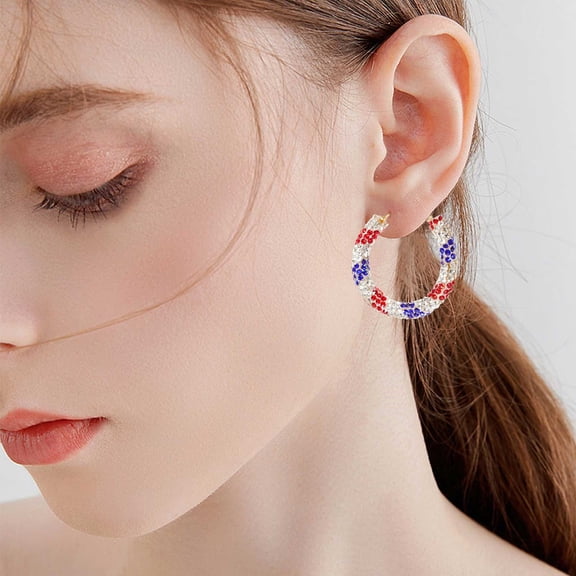 BNNG Patriotic Earrings 4th of July Earrings for Women, Flag America Americana 4th of July American pride Independence Day Earrings ed Blue Aluminum Handwoven Earrings