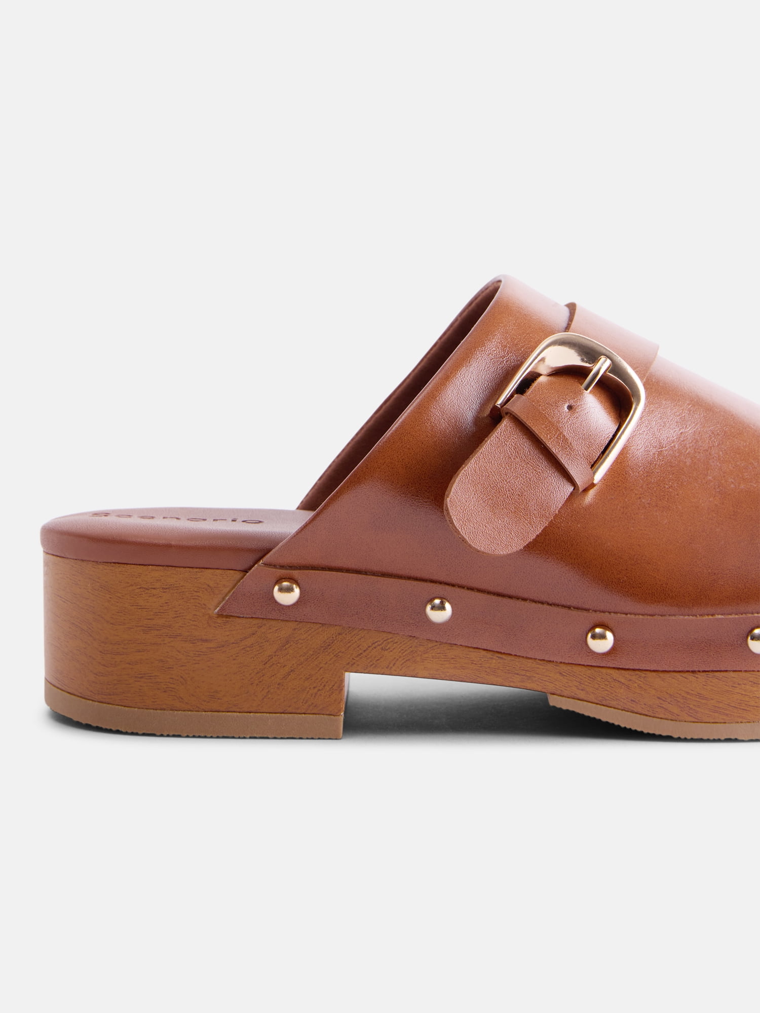 Scenario Women's Studded Faux Leather Platform Clogs