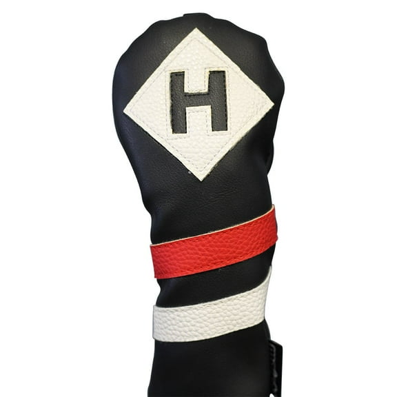 Majek Retro Golf Headcover Black Red and White Vintage Leather Style Hybrid Head Cover Classic Look, Wheel Tag Includes Numbers 3 through 7 plus X