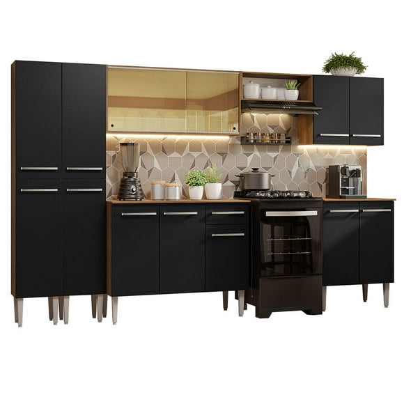 Cocina Integral 293cm Marrón/Negro Emilly Madesa 05