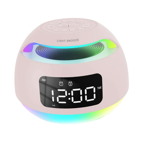 Reloj despertador digital con altavoz y regulador de intensidad, control por voz, 12/24 horas, LED moderno para baño. Rosa