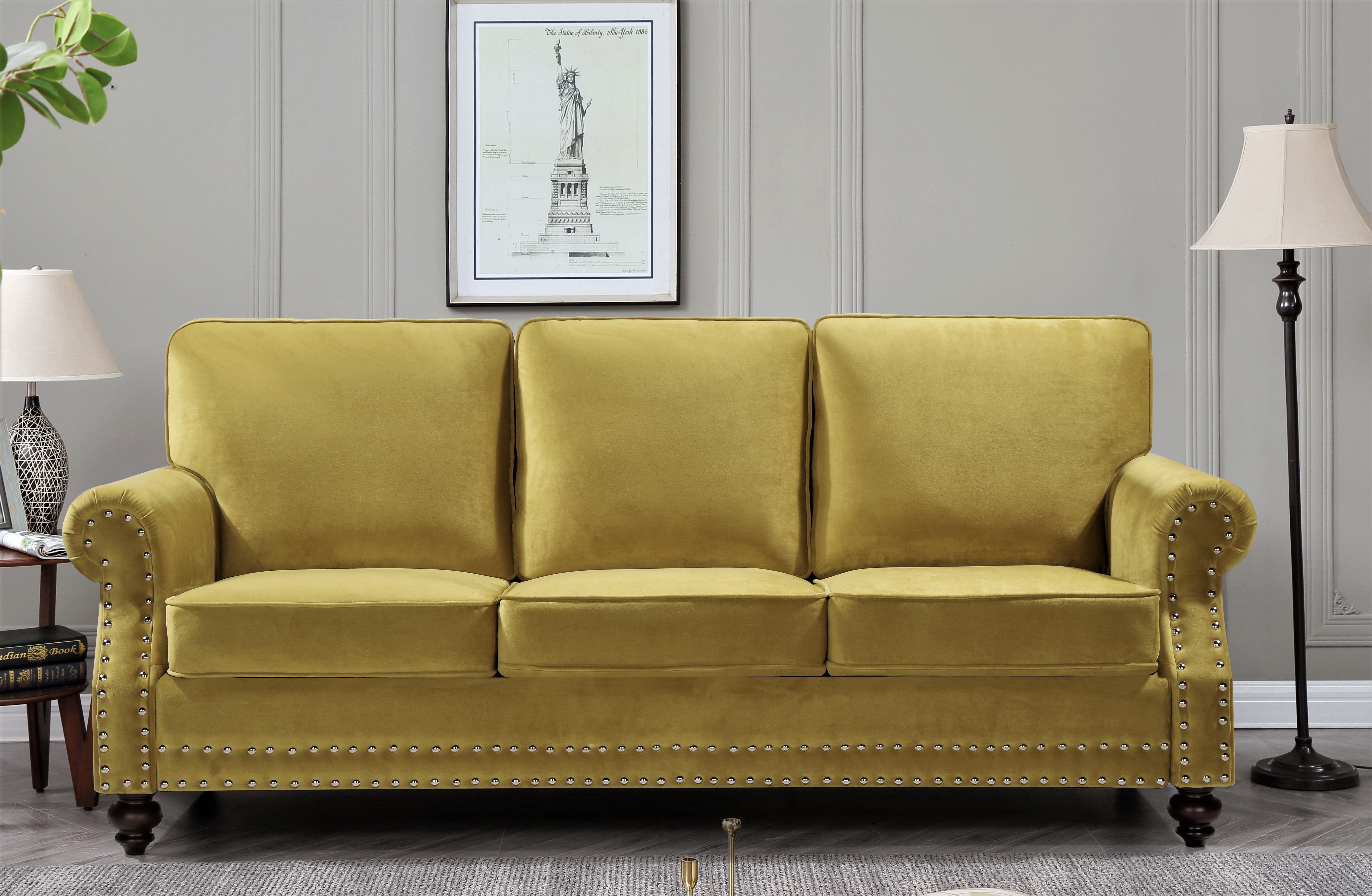 Uspridefurniture Feingold 2 Piece Velvet Living Room Set, Sofa Loveseat, Yellow