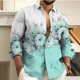 thumbnail image 1 of Camisa de hombre de moda con estampado floral 3D rosa azul morado y gris ropa de calle de manga larga para exteriores diseñador informal, 1 of 6