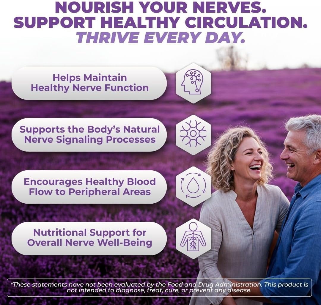 Vitalyra Nerve Relief Daily Nerve Support Supplement, Vegan Non-GMO Gluten-Free Sugar-Free Nerve Health Formula, 60 Capsules 30-Day Supply